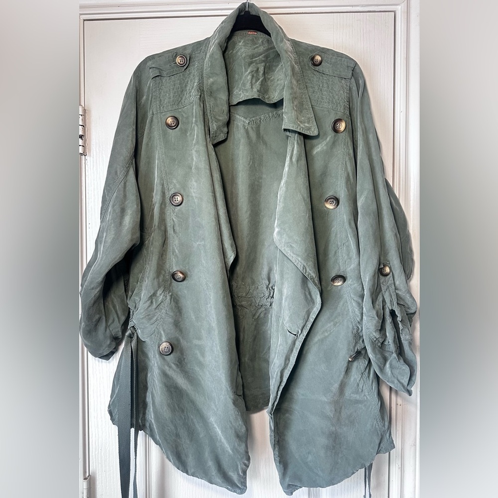 Free People Army Green Utility Jacket Cupro Fabric Small